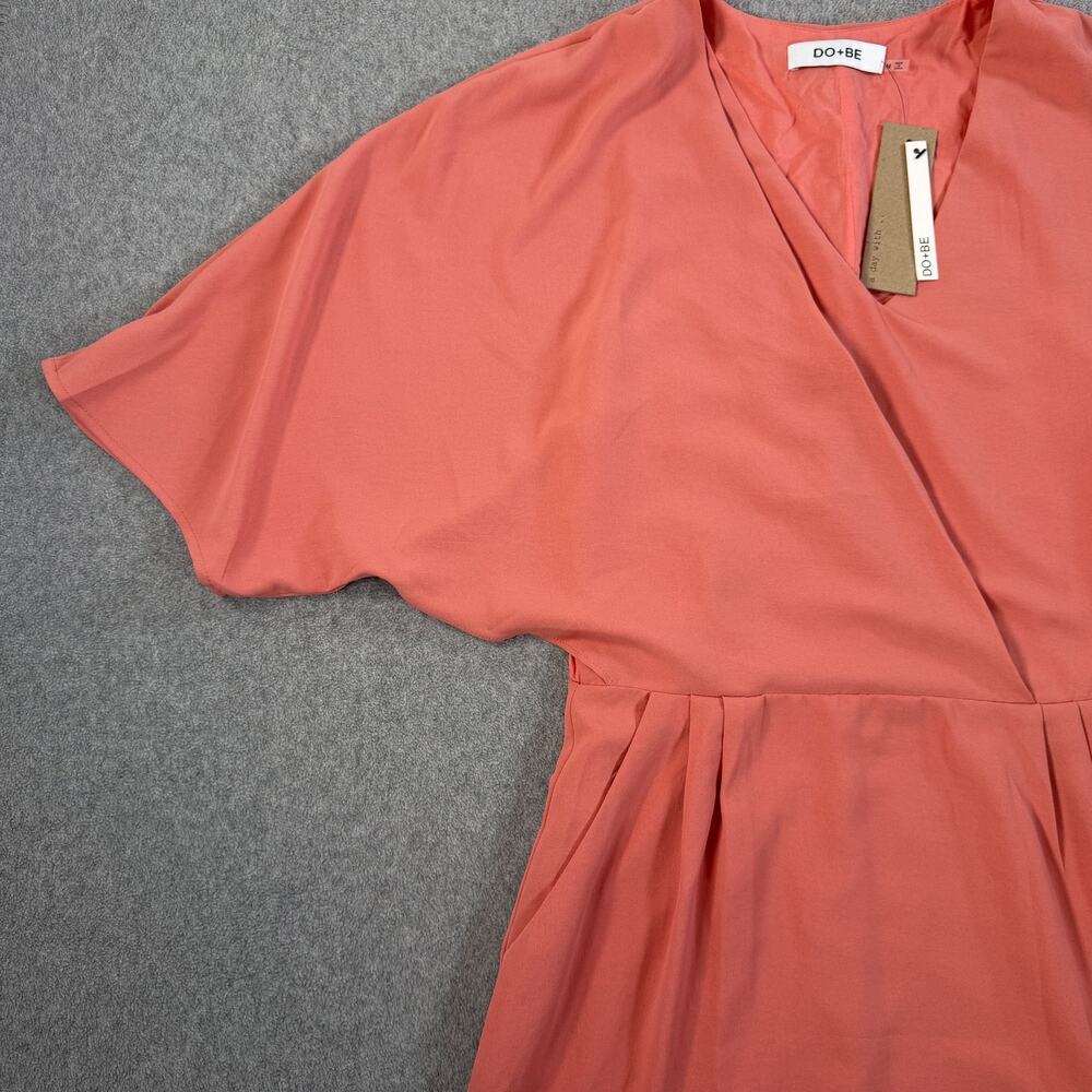 DO+BE Women's Medium Coral V-Neck Short Dress Kimono Sleeve with Pockets New - Picture 6 of 15